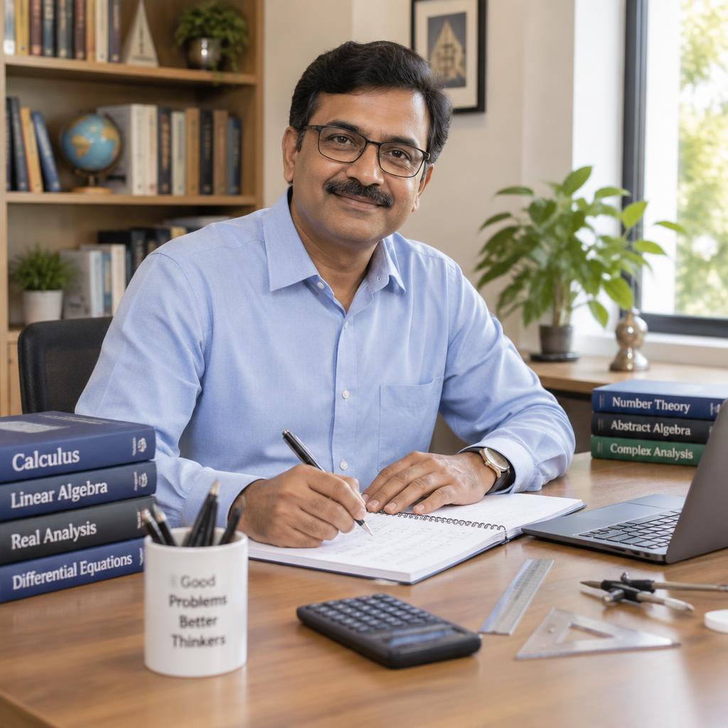 Experienced mathematics teacher at Trusted Tuition Point writing worked solutions in a notebook at his desk